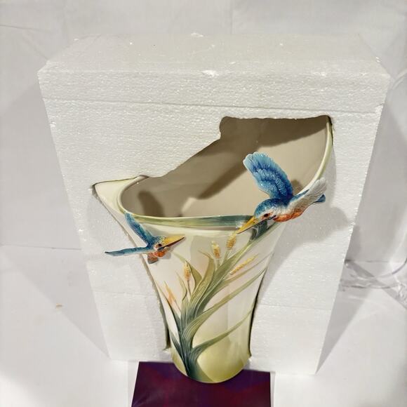 Franz Porcelain Kingfisher Vase Iridescence Collection FZ01190 NIB - Picture 2 of 14